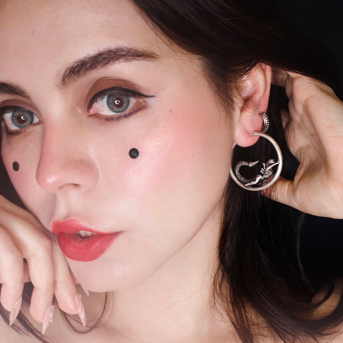 BIOMECHANICAL ALIEN HOOP EARRINGS