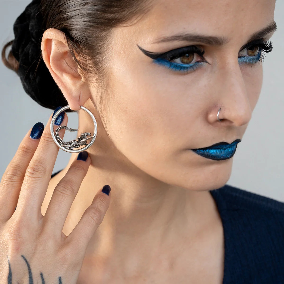 BIOMECHANICAL ALIEN HOOP EARRINGS