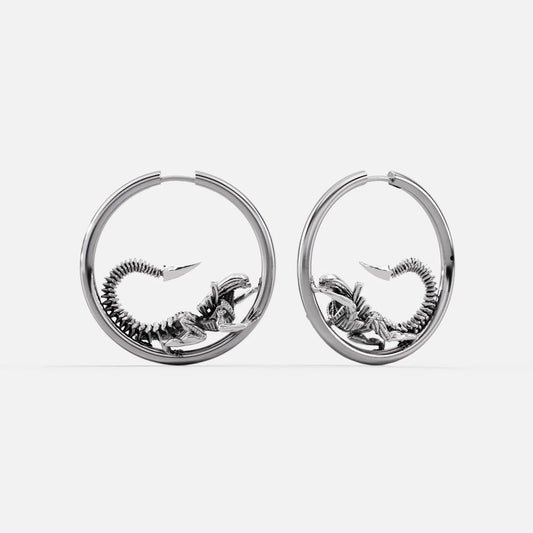 BIOMECHANICAL ALIEN HOOP EARRINGS